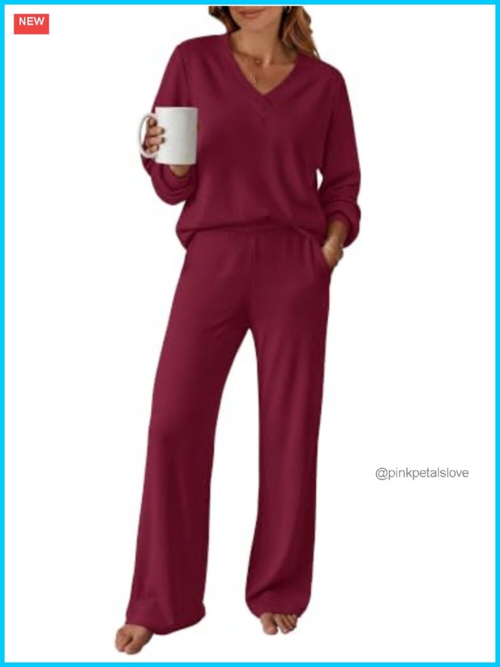 Two Piece Lounge Set Wide Leg Pants Pullover Top Travel Outfit